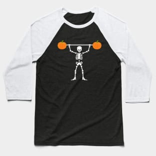 Skeleton Pumpkin Lifting Halloween Gift Baseball T-Shirt